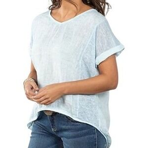 Kaktus Linen Slub V Neck Top White Made in Italy Relaxed Fit Women's Medium